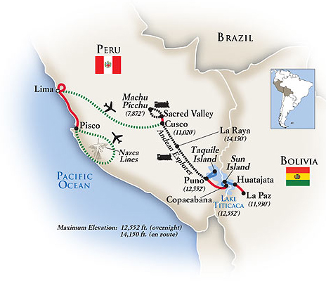 Peru and Bolivia Tour Map